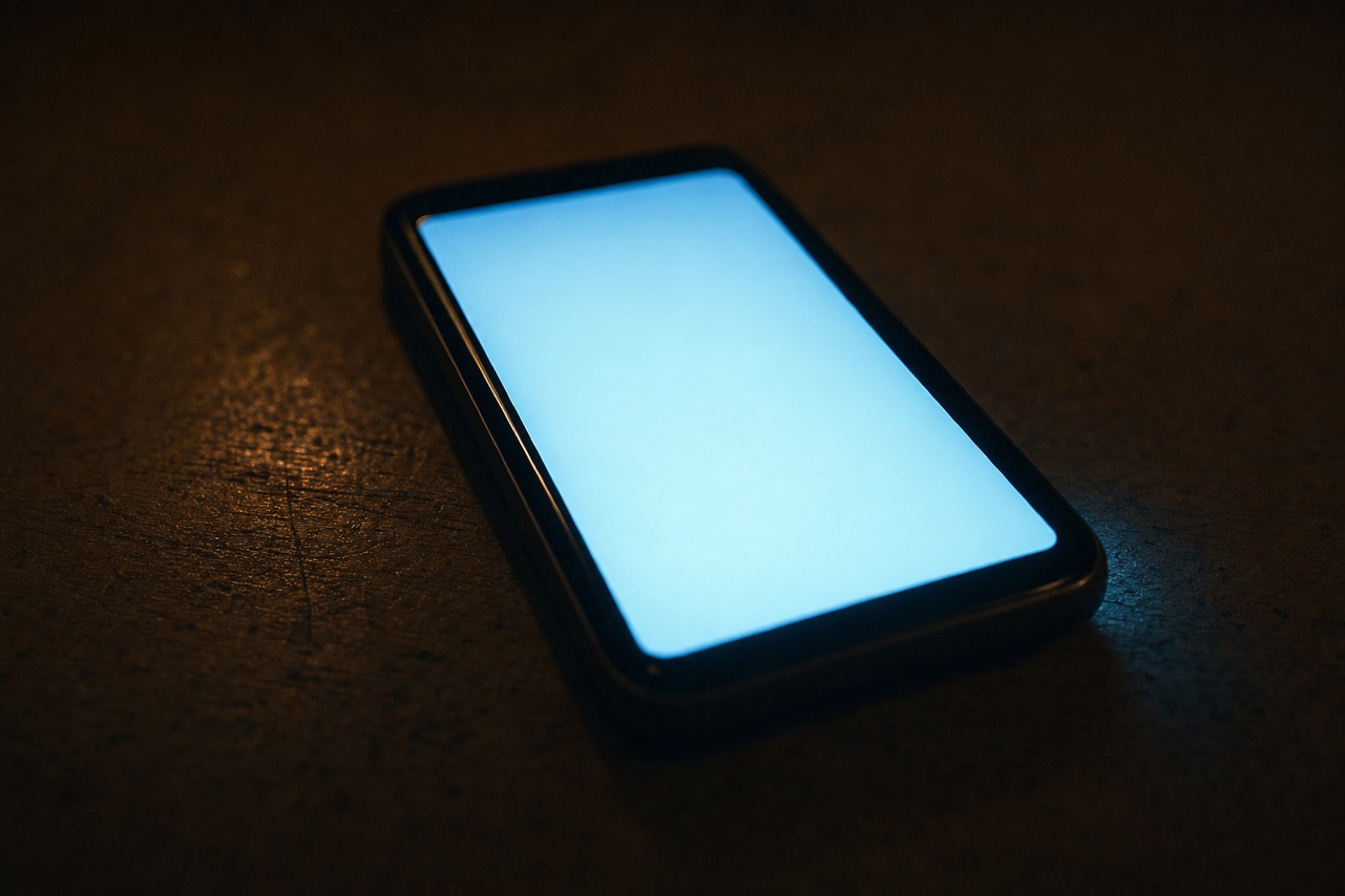 The phone screen filling the frame, its light the only thing left in the room.