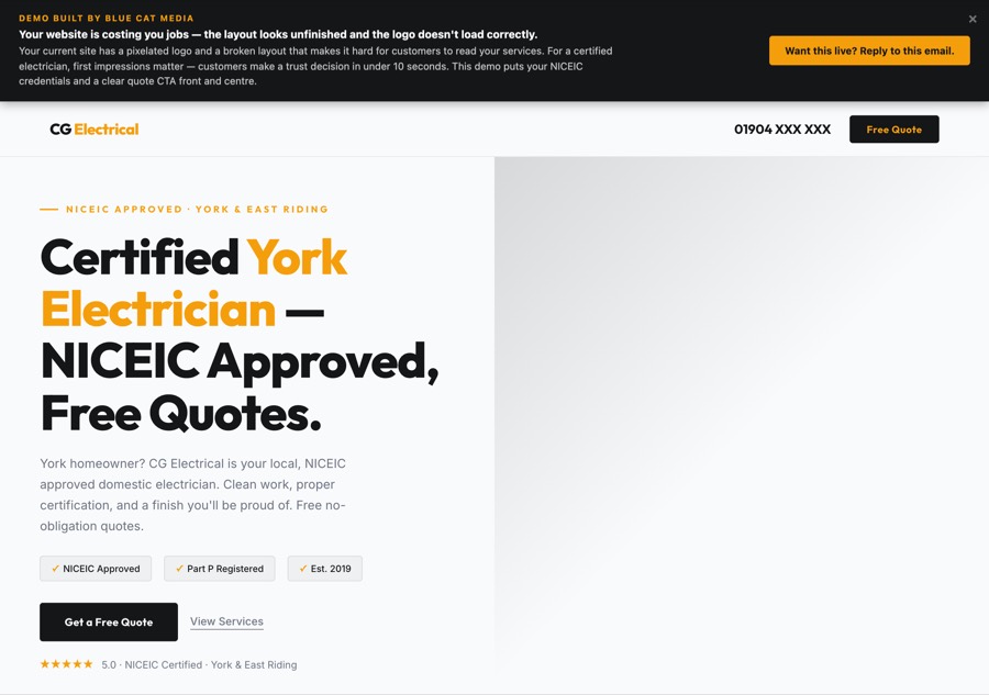 CG Electrical York website built by BlueCat Media