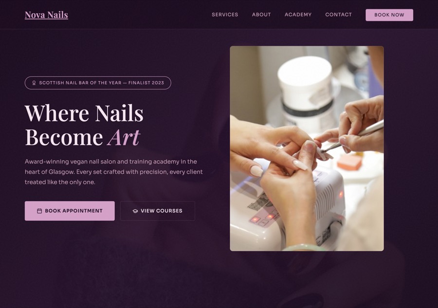 Nova Nails website built by BlueCat Media